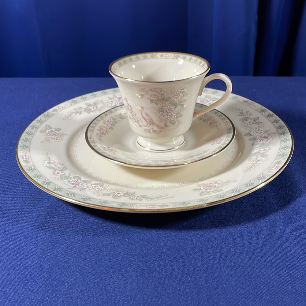 Three piece Lenox Fair Island dinner plate/ cup and saucer set.
